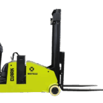 Side view of a Clark WSTX22 electric walkie reach stacker on a black background, featuring a compact pedestrian-operated design with a reach mast and forks for pallet handling and high-density warehouse storage applications.